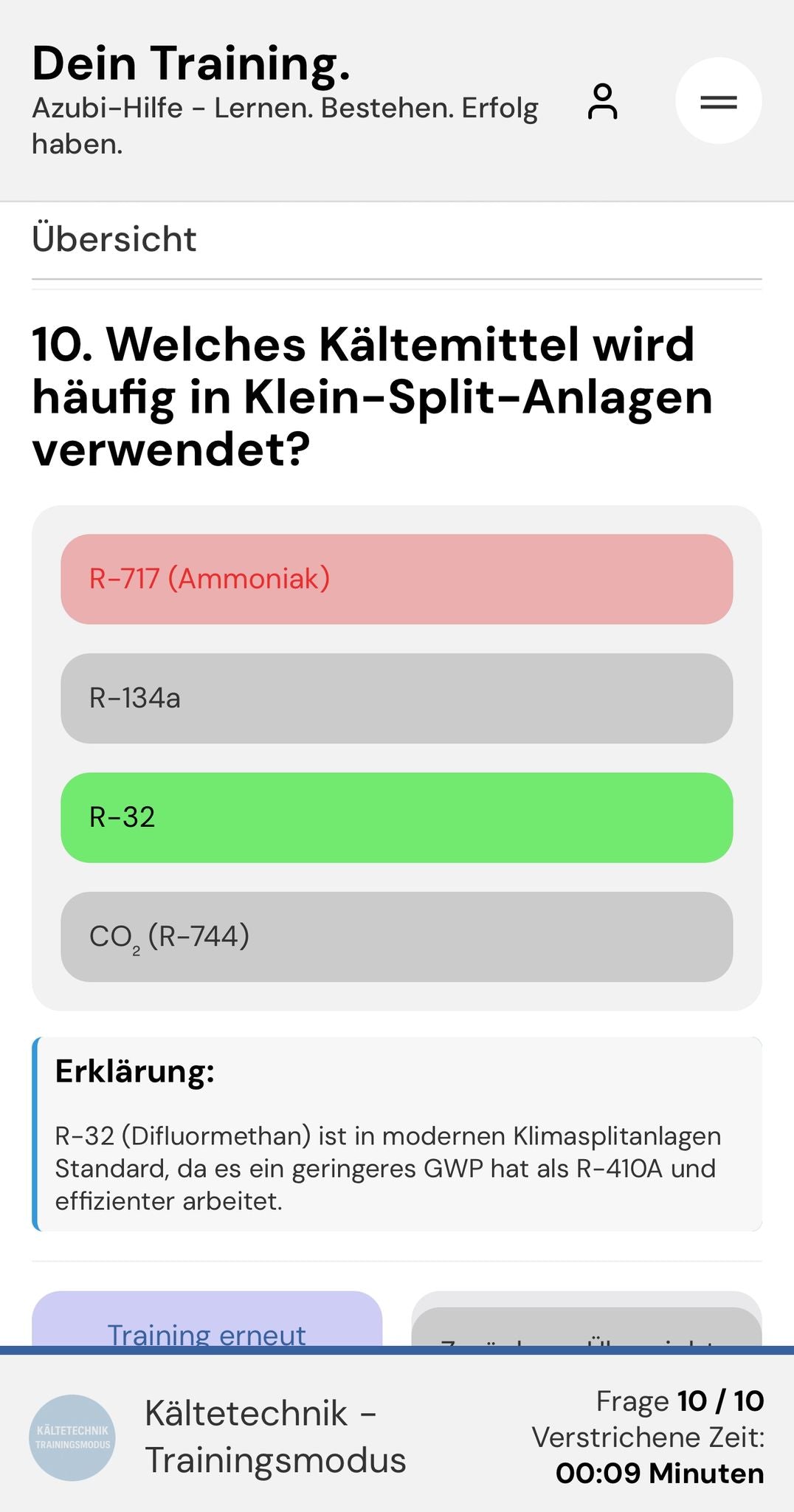 Kälte-Trainer App – Deine Lern-App für die Abschlussprüfung Kältetechnik